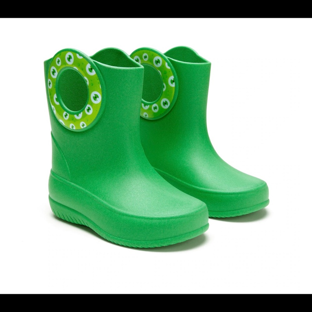 OkAbashi Green Monster eye rain boots Sz 6 NWOT